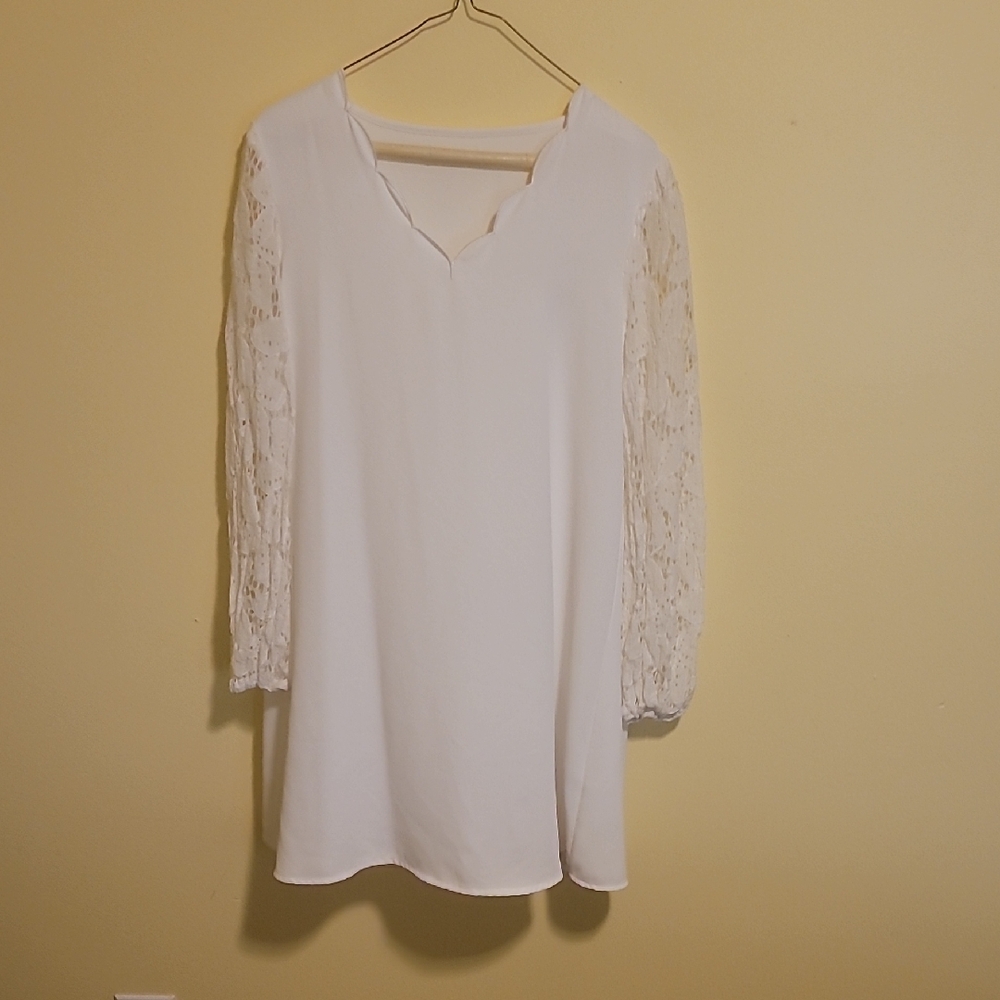 White Lace Sleeve Dress